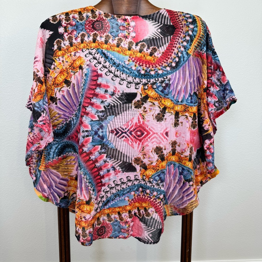 Boho Patchwork Pink Multicolor Women's V-Neck Top… - image 4